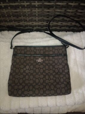 Coach Brown Signature Crossbody Bag with Black Trim